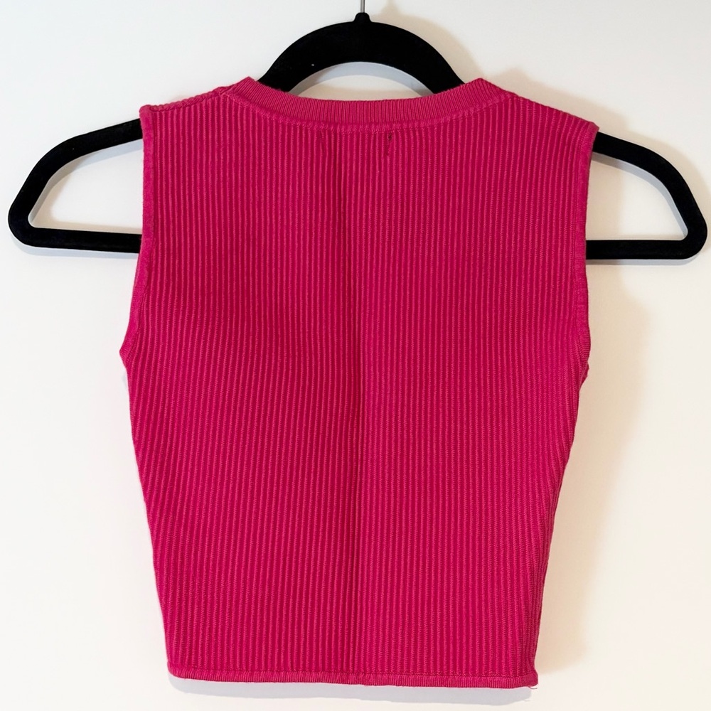 House of Harlow 1960 Ribbed Crop Tank Top Hot Pink, Size Small - Picture 2 of 2